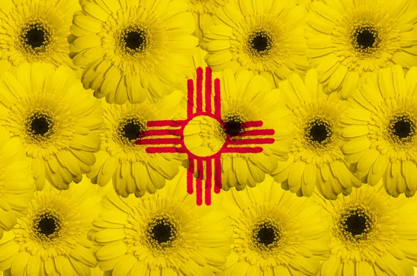 Stylized flag of american state of new mexico with gerbera f — Stock Photo, Image