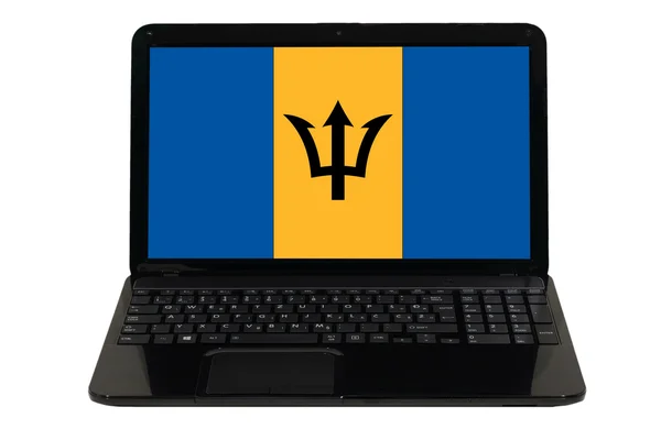 Bärbar dator med nationella flagga barbados — Stockfoto