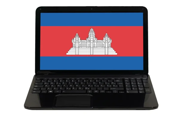 Computador portátil com bandeira nacional de cambodia — Fotografia de Stock