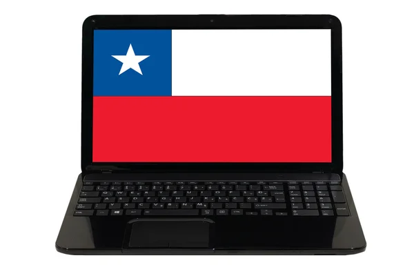 Ordenador portátil con bandera nacional de chile —  Fotos de Stock