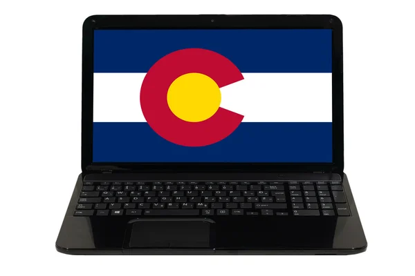 Computador portátil com bandeira do estado americano do colorado — Fotografia de Stock