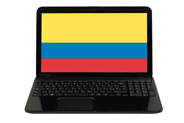 Laptopcomputer met nationale vlag van columbia — Stockfoto