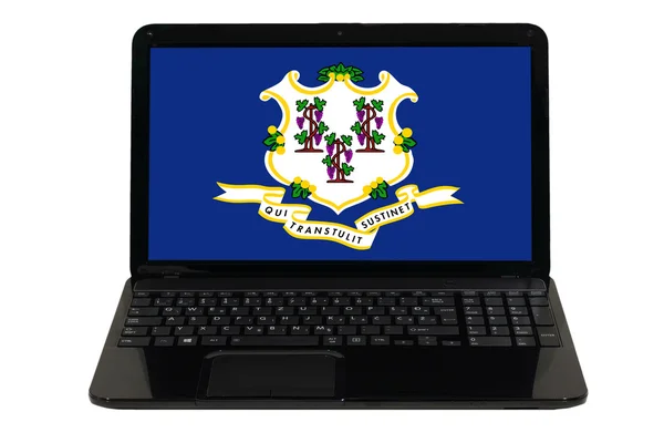 Computador portátil com bandeira do estado americano de connecticut — Fotografia de Stock