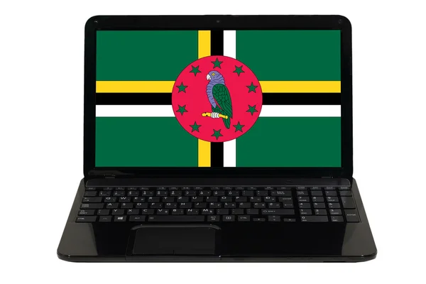 Bärbar dator med nationella flagga dominica — Stockfoto