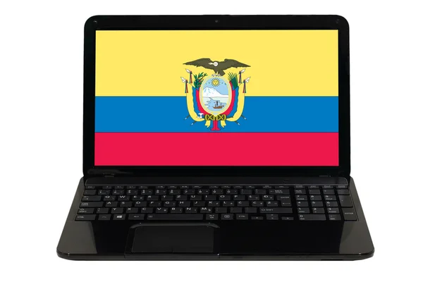 Computer portatile con bandiera nazionale di ecuador — Foto Stock