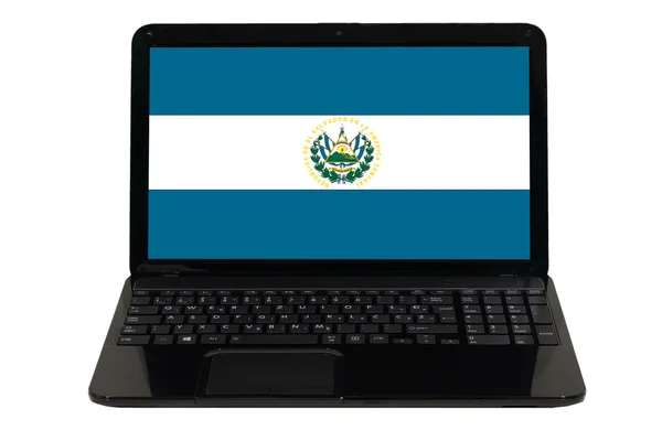 Laptopcomputer met nationale vlag van el salvador — Stockfoto
