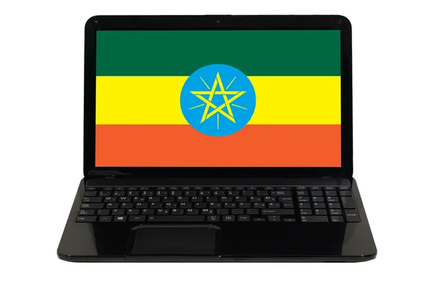 Laptop computer with national flag of ethiopia — Stock Photo, Image