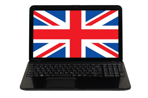 Přenosný počítač s národní vlajkou Spojeného království — Stock fotografie