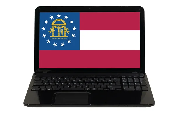 Laptop computer with flag of american state of georgia — Zdjęcie stockowe