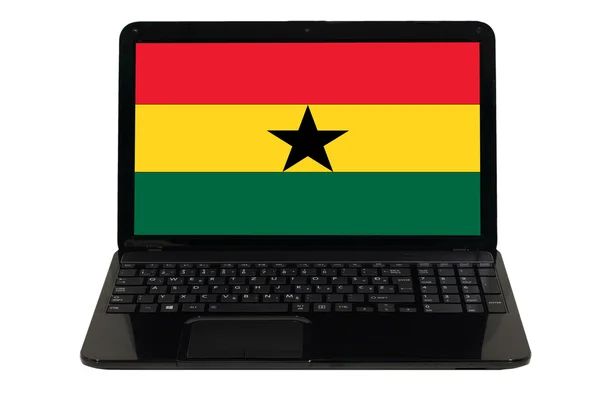 Computer portatile con bandiera nazionale del Ghana — Foto Stock