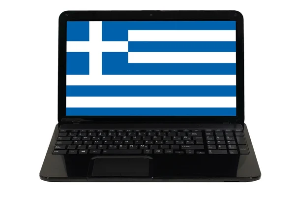 Ordinateur portable avec drapeau national de la Grèce — Photo