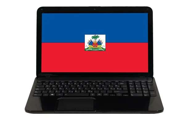Ordinateur portable avec drapeau national de haiti — Photo