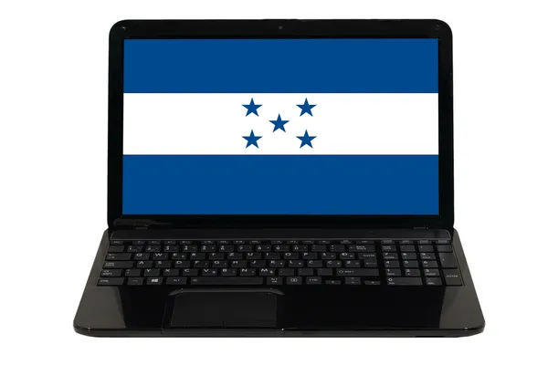 Komputer przenośny z Flaga narodowa Hondurasu — Zdjęcie stockowe