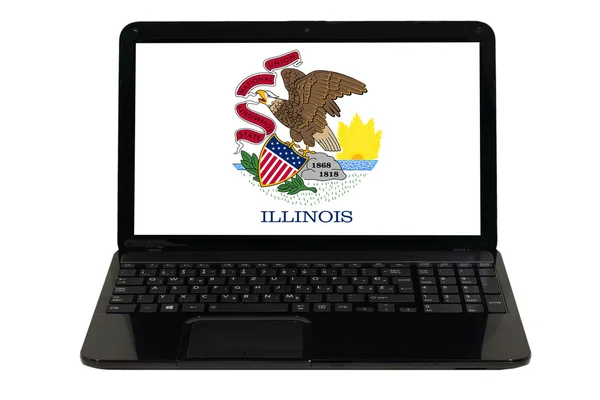 Komputer przenośny z flagą z amerykańskiego stanu illinois — Zdjęcie stockowe