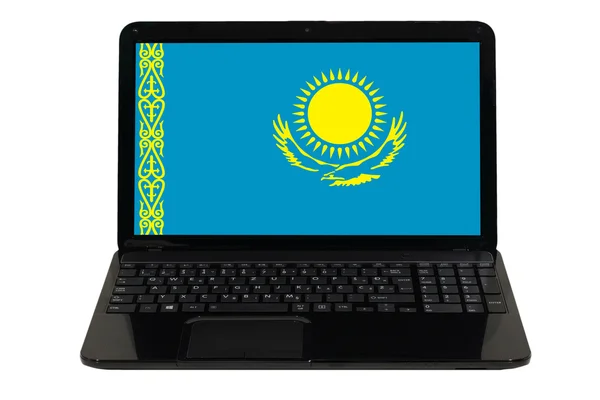 Bärbar dator med nationella flagga Kazakstan — Stockfoto