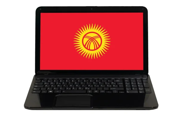 Laptop mit Nationalflagge von Kirgisistan — Stockfoto