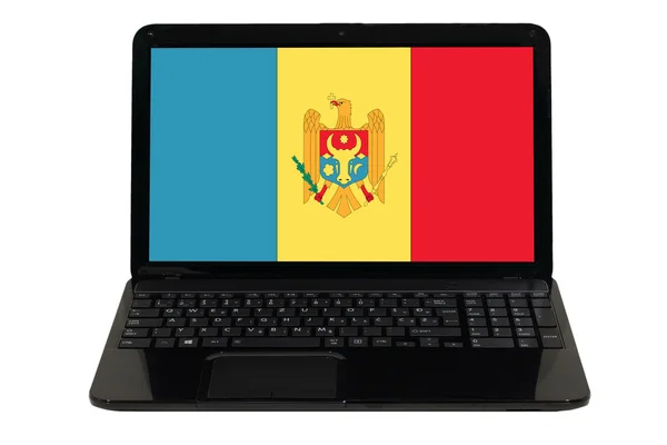 Laptop computer with national flag of moldova — Stock Photo, Image