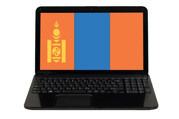 Computer portatile con bandiera nazionale di mongolia — Foto Stock