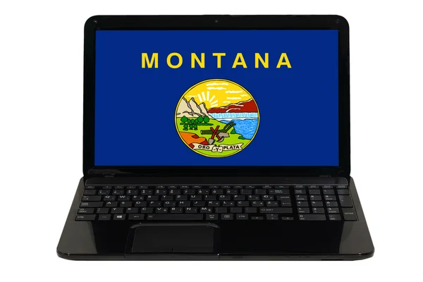 Computador portátil com bandeira do estado americano de montana — Fotografia de Stock