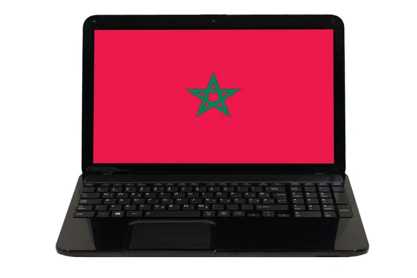 Bärbar dator med nationella flagga Marocko — Stockfoto