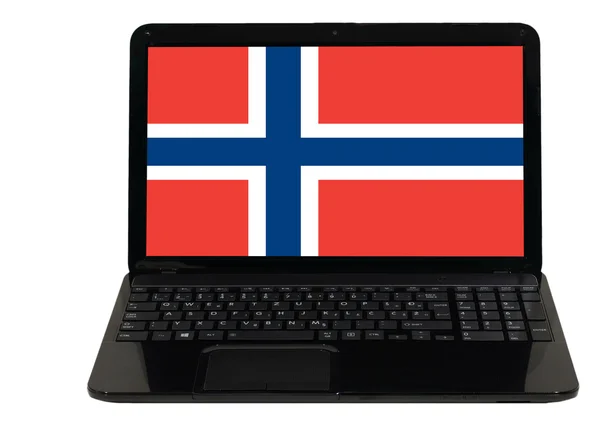 Ordinateur portable avec drapeau national de norway — Photo