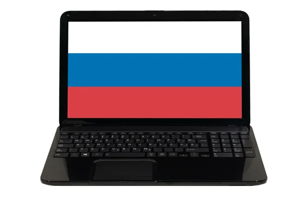 Laptopcomputer met nationale vlag van Rusland — Stockfoto