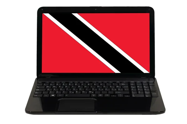 Bärbar dator med nationella flagga trinidad tobago — Stockfoto