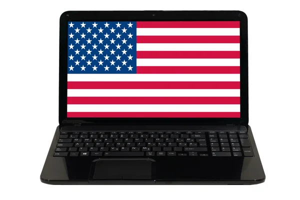 Přenosný počítač s národní vlajkou Ameriky — Stock fotografie
