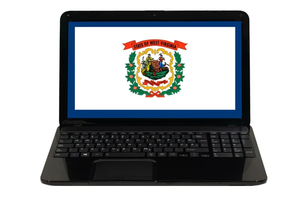 Laptop computer with flag of american state of west virginia — Stock Photo, Image