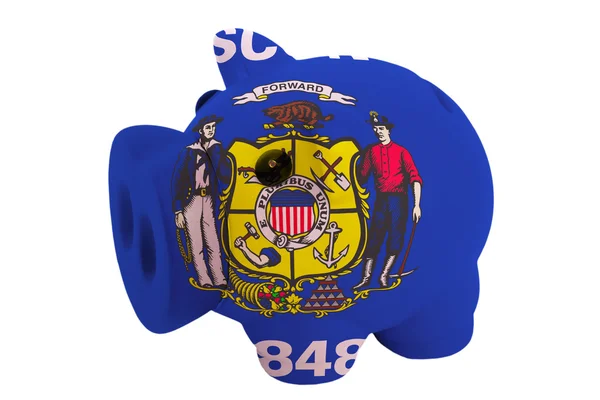 Rika piggy bank i färger flagga amerikanska delstaten wisconsin — Stockfoto