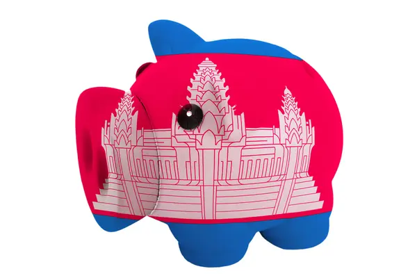 Sparschwein in den Farben der kambodschanischen Nationalflagge für Savi — Stockfoto