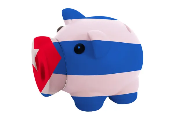 Rika piggy bank i färger nationella flagga Kuba för att spara m — Stockfoto