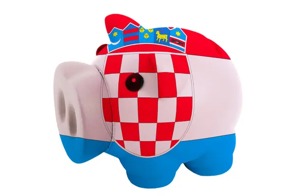 Piggy rich bank in colors national flag of croatia for savin — Stock Photo, Image
