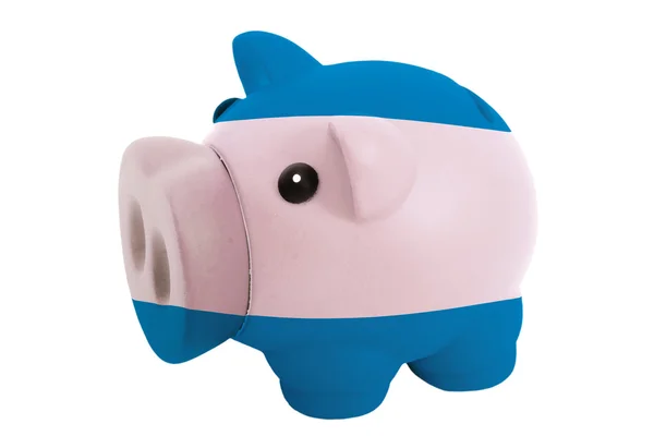 Piggy rich bank in colors of national flag of el salvador for s — стоковое фото