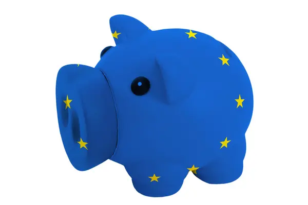 Piggy rijke bank in kleuren nationale vlag van Europa voor het opslaan — Stockfoto