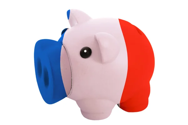 Piggy bank bogate kolory flagi narodowej Francji dla oszczędności — Zdjęcie stockowe