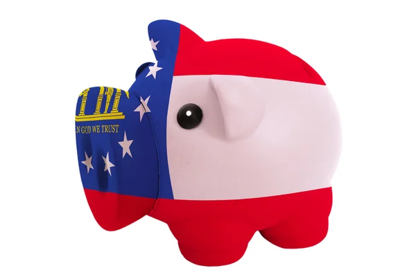 Piggy rich bank in colors flag of american state of georgia — Stock Photo, Image