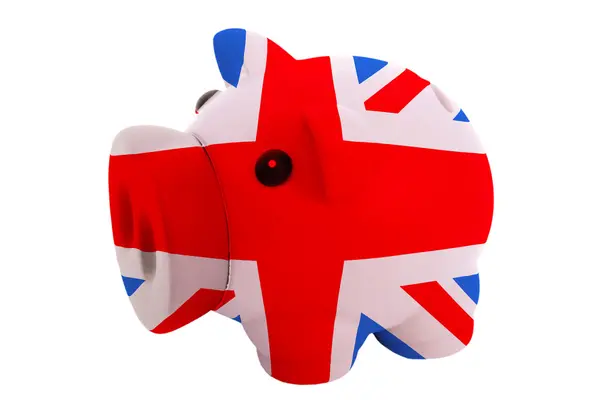 Piggy rika bank i färger flagga för Storbritannien fo — Stockfoto