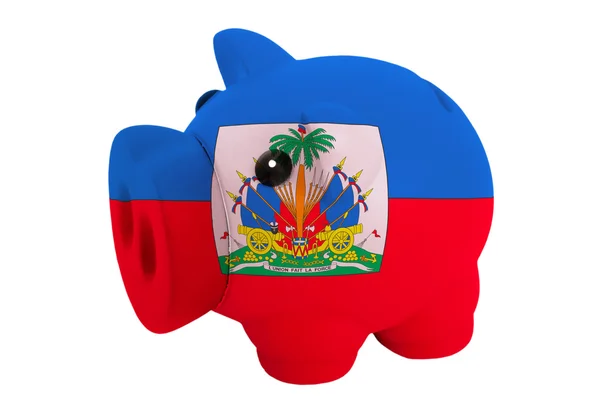 Piggy rich bank in colors national flag of haiti for saving — Stock Photo, Image