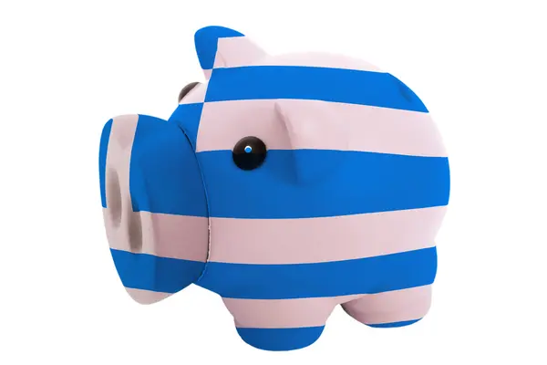 Piggy rich bank in colors national flag of greece for saving — Stock Photo, Image
