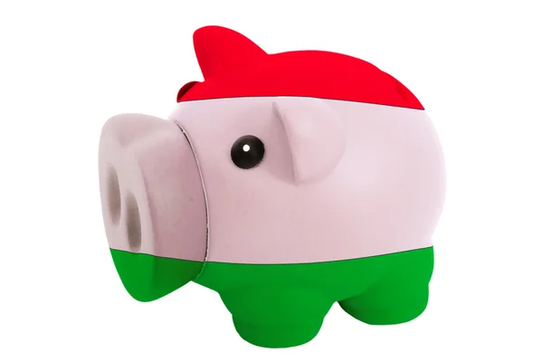 Piggy rijke bank in kleuren nationale vlag van Hongarije voor savin — Stockfoto