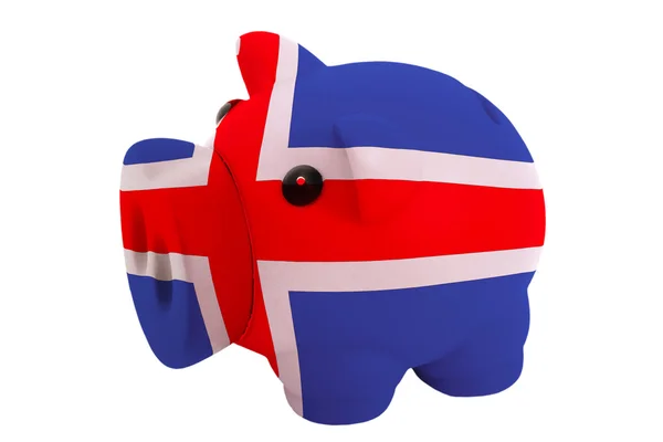 Piggy rijke bank in kleuren nationale vlag van IJsland voor savin — Stockfoto