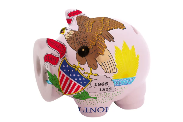 Porquinho rico banco em cores bandeira do estado americano de illinois — Fotografia de Stock