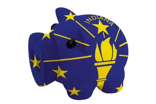 Piggy rich bank in colors flag of american state of indiana — Stock Photo, Image