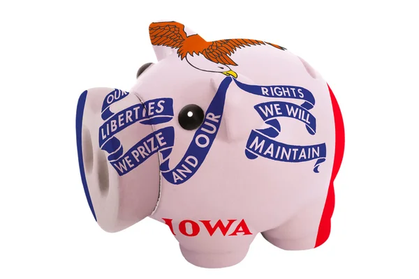 Piggy rich bank in colors flag of american state of iowa for — Stock Photo, Image