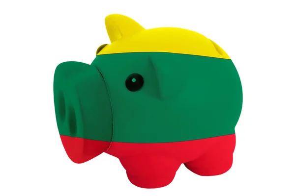 Rika piggy bank i färger nationella flagga Litauen för sav — Stockfoto