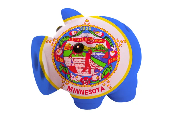Piggy rich bank in colors flag of american state of minnesota — Stock Photo, Image
