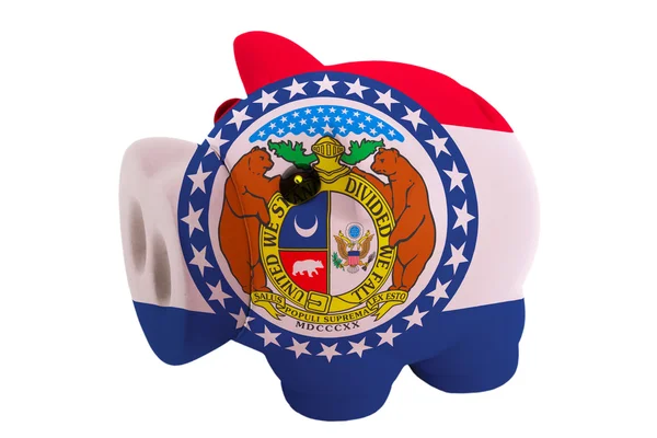 Piggy banco rico em cores bandeira do estado americano de missouri — Fotografia de Stock