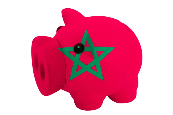 Prasátko bohaté banka v barvách státní vlajka Maroka pro savin — Stock fotografie
