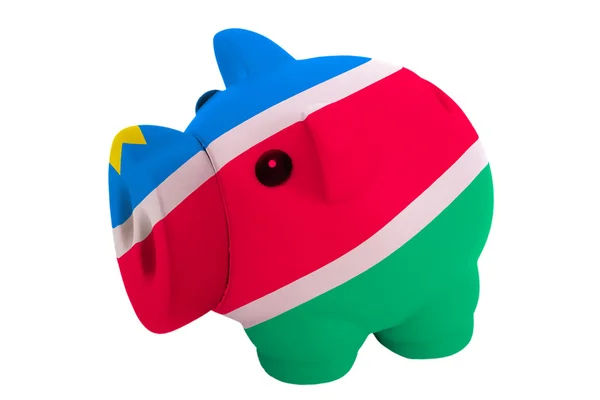 Piggy rich bank in colors national flag of namibia for savin — Stock Photo, Image